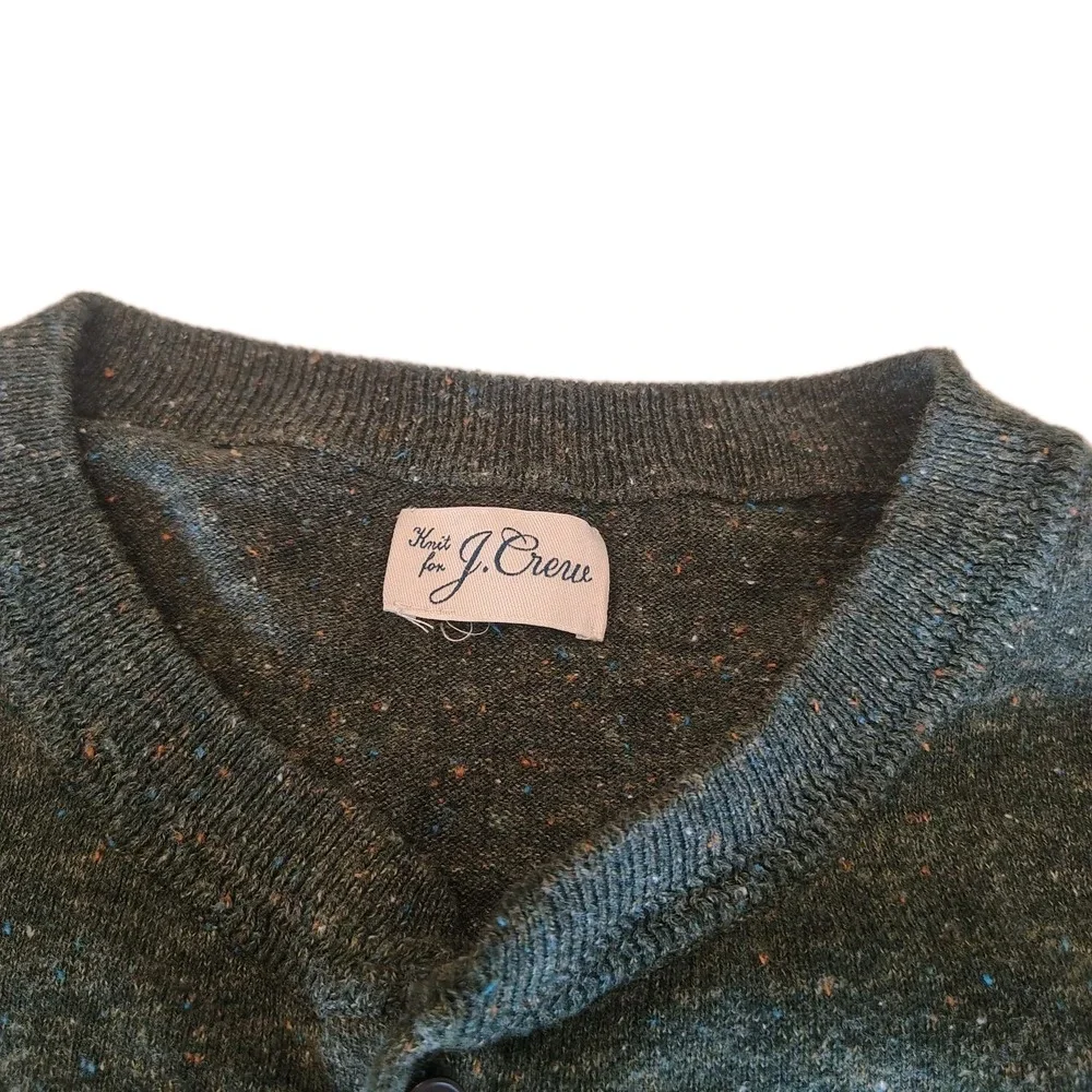 J. Crew Knit Dark Green Cotton Silk Donegal Henley Sweater Men's Size L ‎ A1
